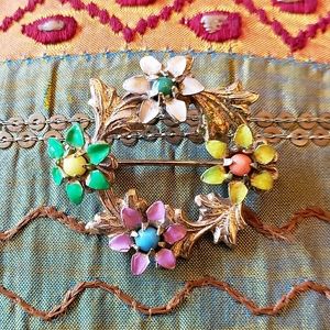 Vintage Flower Wreath Brooch Bright Colors